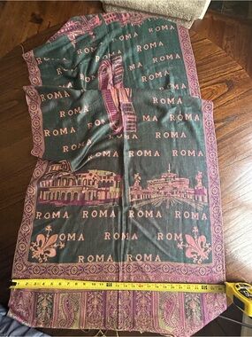 Roma Green and Pink Printed Scarf with Italian Landmark Motifs